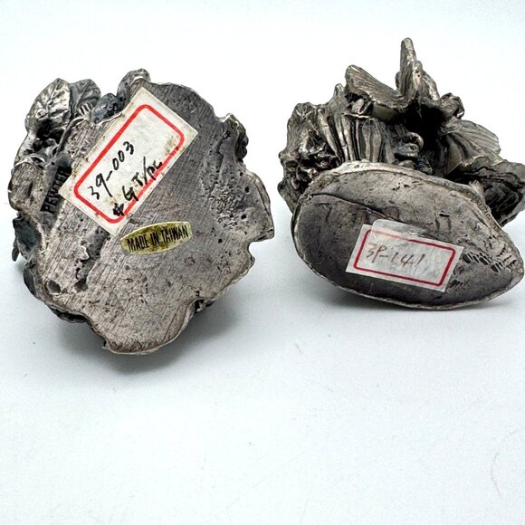 Candlestick Holder Pewter Fairies Set of 2 Butterflies Flowers Vintage Taiwan - Picture 4 of 12